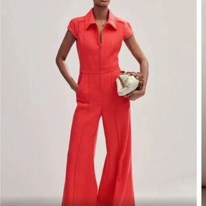 ME + EM textured jumpsuit. Tulip red. Italian cotton.
